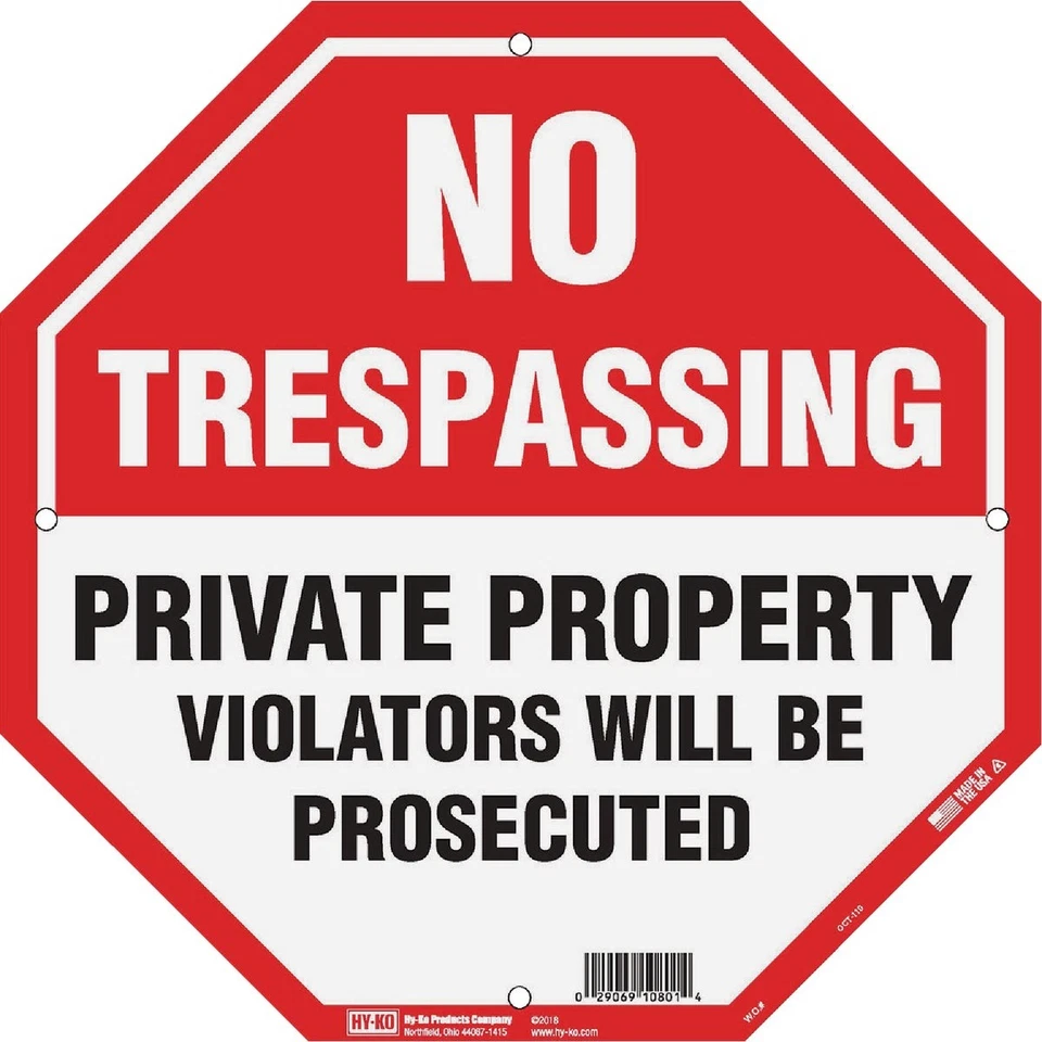 Hy-Ko 12 x 12 Plastic Sign, No Trespassing/Private Property OCT-110 Hy-Ko - Image 1 of 1