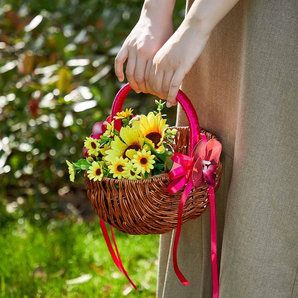 Cesta tejida de almacenamiento para niñas con flores accesorios románticos para novia multifuncional Foto 1 de 1