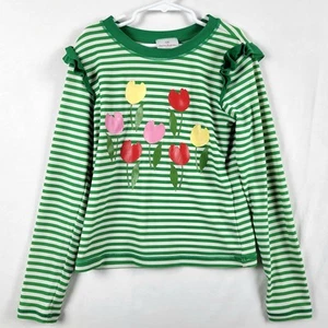 Hanna Andersson Rash Guard Girls 140 (US 8-10) Long Sleeve Green Stripe Flowers - Picture 1 of 12