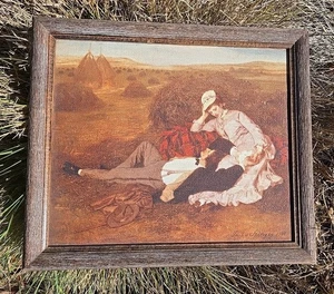 1870 Paul v. Szinyey Kunstdruck Liebhaber im Heufeld 11" x 13" gerahmt - Bild 1 von 7