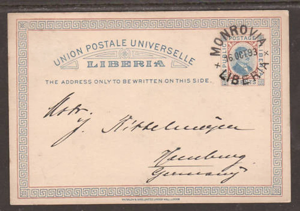 Liberia H&G 4 б/у 1892 3c Pres. Почтовая карточка Бенсона 2;0 - Изображение 1 из 1