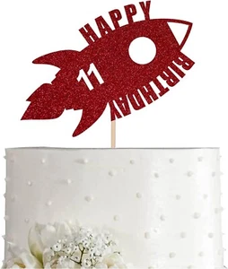 Red Rocket 11th Birthday Cake Topper - Picture 1 of 4