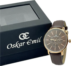 Orologio Oskar Emil Classic MIRAGE Qualità Uomo Giorno/Data In pelle ROSA ORO/MARRONE - Foto 1 di 5