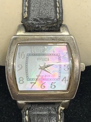 Reloj Ecclissi 22590 plata esterlina MOP correa de cuero negro para dama 925 Foto 1 de 4