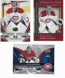 CAREY PRICE LOT (3) MCDONALD'S CHECKLIST, SOPHOMORE, BIOGRAPHY OF A SEASON 