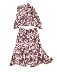 Hucke Woman Vintage 90's Y2K Lilac Purple Floral Chiffon Twin Set - Size 16 - Picture 1 of 16