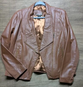 IMAN Wmns Gr. L Echtleder Jacke Moto Mantel asymmetrischer Reißverschluss cognac braun - Bild 1 von 10