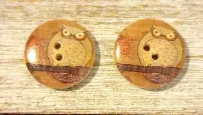 bird owl wood buttons sewing 2 holes 1 inch brown branch  2pc - Image 1 of 2