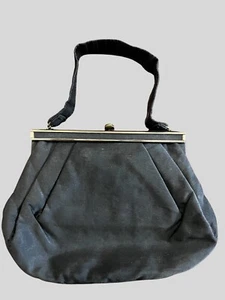 Vintage Bobbie Jerome Black Satin Frame Handbag Purse - Picture 1 of 7