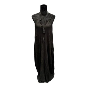 INDAH Maxikleid Quaste zum Binden ärmellos Freizeit Sommerkleid Schwimmen Überziehen schwarz ML - Bild 1 von 10