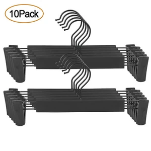 10 Pack Black Plastic Clothes Pants Hangers W/ Metal Hooks Non-slip Clips 12" - Picture 1 of 11