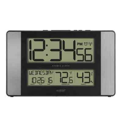 La Crosse Technology Atomic Digital Clock Temperature/Humidity Aluminum Finish - Image 1 of 4
