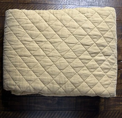 Pottery Barn Belgian Flax Linen Diamond Quilt Harvest Gold New! - Image 1 of 4