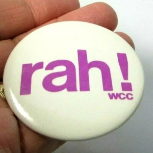 Vintage Pinback Pin Button rah! WCC West Coast Conference white purple - Picture 1 of 3