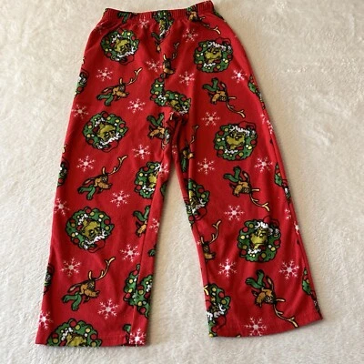 Grinch девочек пижамы брюки размер 6 красный флис эластичный пояс Рождество - Изображение 1 из 4