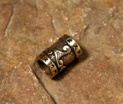 Haarschmuck Bronze Keltische Triskele + Gummi Haarperle Runen Wikinger Schmuck - Bild 1 von 4