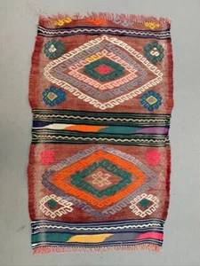Vintage Turkish Mini Kilim 80x48 cm Wool Small Kelim Runner, shabby Chic - Picture 1 of 6