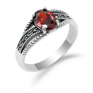Solitario Argento 925 Pietra Rosso Rubino Anello Donna Fedina Oro Stile Antico - Bild 1 von 7