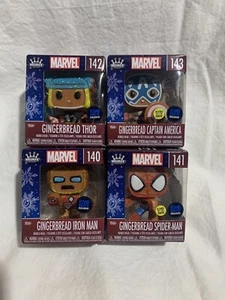 Funko Pop! Minis Gingerbread Captain America Spider-Man Thor Iron Man Glow Pop - Picture 1 of 3