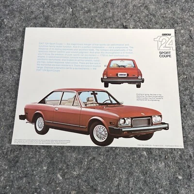 Tarjeta folleto coche Fiat 124 Sport Coupé vintage 1974 original 1 página Foto 1 de 2