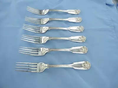 ANTIQUE SET OF 6 STERLING SILVER FIDDLE THREAD & SHELL DINNER FORKS. LONDON 1856 - Image 1 of 4