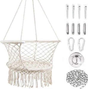Hängesessel, Hängestuhl, Hängekorb Ø 60 cm aus Makramee/Rope in Natur Garten - Bild 1 von 4