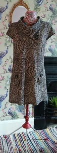 Vintage style beige & black paisley jersey tunic dress size 12 Izabel London - Picture 1 of 7