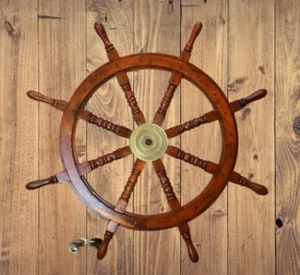 36 Inch Big Ship Steering Wheel Wooden Antique Teak Brass Nautical Pirate Ship's - Picture 1 of 9
