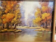 BEAUTIFUL O/C NM LANDSCAPE PAINTING H DAL SANTO FALL WOODLAND ALONG THE RIVER