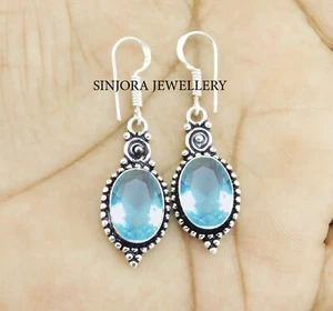 Pendientes colgantes/colgantes suizos de plata de ley 925 hechos a mano con piedras preciosas de topacio azul 1,50 - Imagen 1 de 4