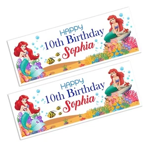 The Little Mermaid Happy Birthday Name Banner Kids Girls - Picture 1 of 1