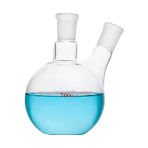 500ml 2-Neck 24/29 Plat Bottom Glass Flask Two Necks Laboratory Chemistry Vessel - Picture 1 of 1