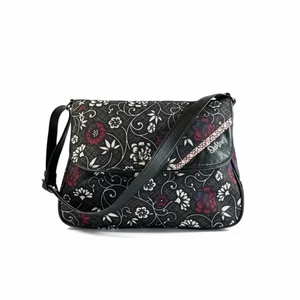 Y2K Dakine Messenger Crossbody  Purse - Black With Red And White Floral Print - Picture 1 of 8
