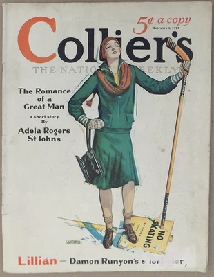 vintage Collier’s Magazine Feb 1, 1930 Woman Ice Skate Cover; Damon Runyon Story - Image 1 of 4