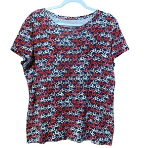Talbots 100% Pima Cotton Bicycle Print T Shirt Women's Size Large - Picture 1 of 12