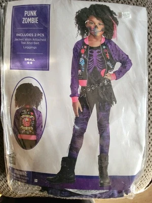 Zombie Punk Halloween Costume Girls Child Small 2 piece pink purple black - Image 1 of 2