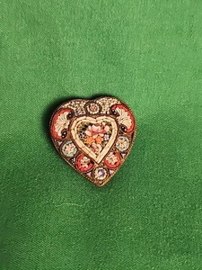 Vtg Italian Micro Mosaic Colorful Heart Shaped Pin Brooch Flower 1" Needs Repair - Picture 1 of 3