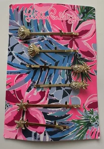 NWT Lilly Pulitzer Gold Metallic Hair Pin Set Shells Pineapples Pins GWP 007375 - Picture 1 of 2