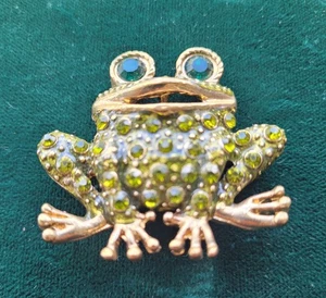 Broche prendedor rana esmalte verde y estrás joyería vintage - Imagen 1 de 5