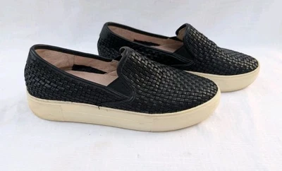 J Slides Women's Alyssa Woven Leather Platform Slip On Shoes Size 8 Black Ivory - Image 1 of 4