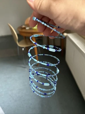 Perlenarmband Memory Damen mehrreihig/ blau/selbstgemacht neu - Bild 1 von 4