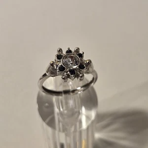 Vintage Avon Ring Starsong blau und klar cz Gr. 9 Cocktail Mid Century - Bild 1 von 9