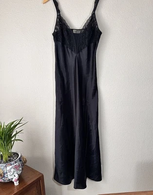 Victoria’s Secret Slip Dress Womens Black Gold Label Vintage Lace Maxi Lingerie - Image 1 of 4