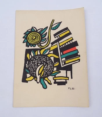 Fernand Léger Künstlerkarte Die beiden Sonnenblumen  Lithografie 1953 Widmung - Bild 1 von 4