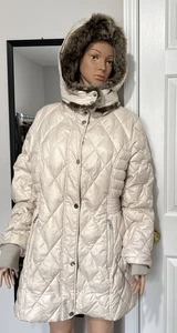 Apt. 9 Damen Winter Stepp Puffer Mantel XL Champaign flauschige Kapuze durchgehender Reißverschluss Druckknopf - Bild 1 von 13