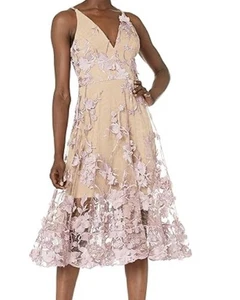 Kleid The Population XL Audrey Flieder Nude 3D Blumen Spitze Midikleid Elegant  - Bild 1 von 14