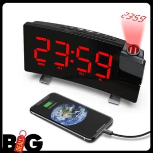 DE LED FM Radiowecker mit Projektion Digital Funkuhr Dimmbar Tischuhr Alarm USB. - Bild 1 von 18
