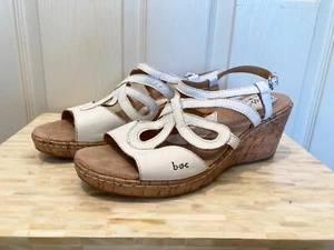 BOC Born Womens White Leather Wedge Slingback Sandals Leather White Size 10 - Picture 1 of 11