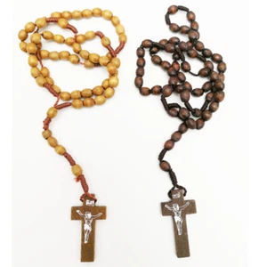 Collana Rosario Legno Nero Perline Crocifisso Gesù Religione Uomo Preghiera Moda - Foto 1 di 3