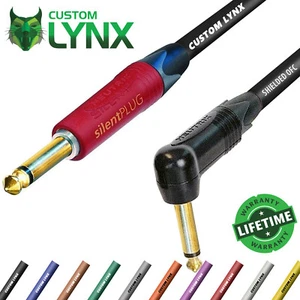 Custom Lynx, Neutrik SILENT Guitar Cable Angled Straight. 6.35mm 1/4" Jack Lead - Picture 1 of 6